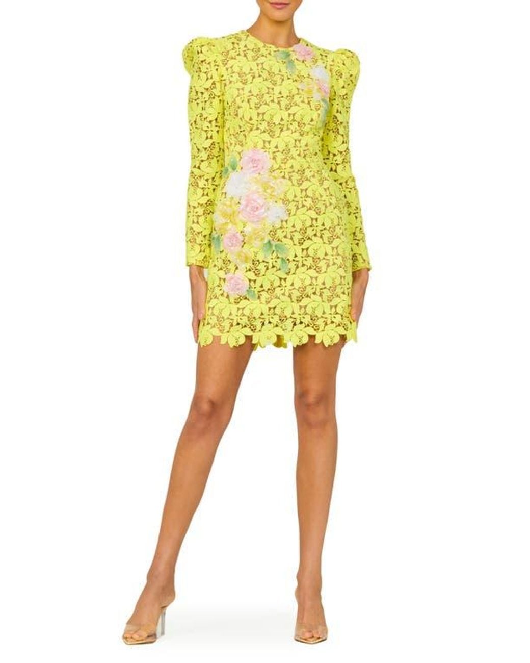 HELSI Angelina Floral Appliqu Long Sleeve Lace Cocktail Minidress in  Yellow | Lyst