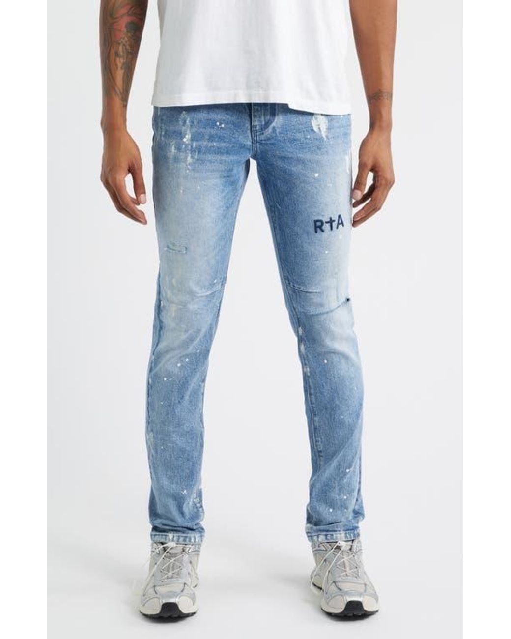 RTA Clayton Paint Splatter Ripped Skinny Jeans in Blue for Men | Lyst