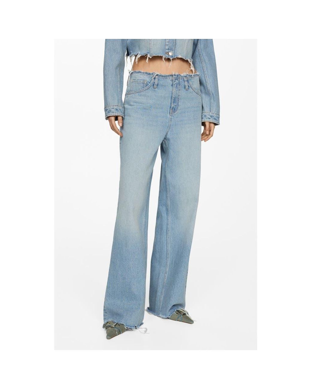 Mango Amaia No Waistband Raw Hem Wide Leg Jeans in Blue | Lyst