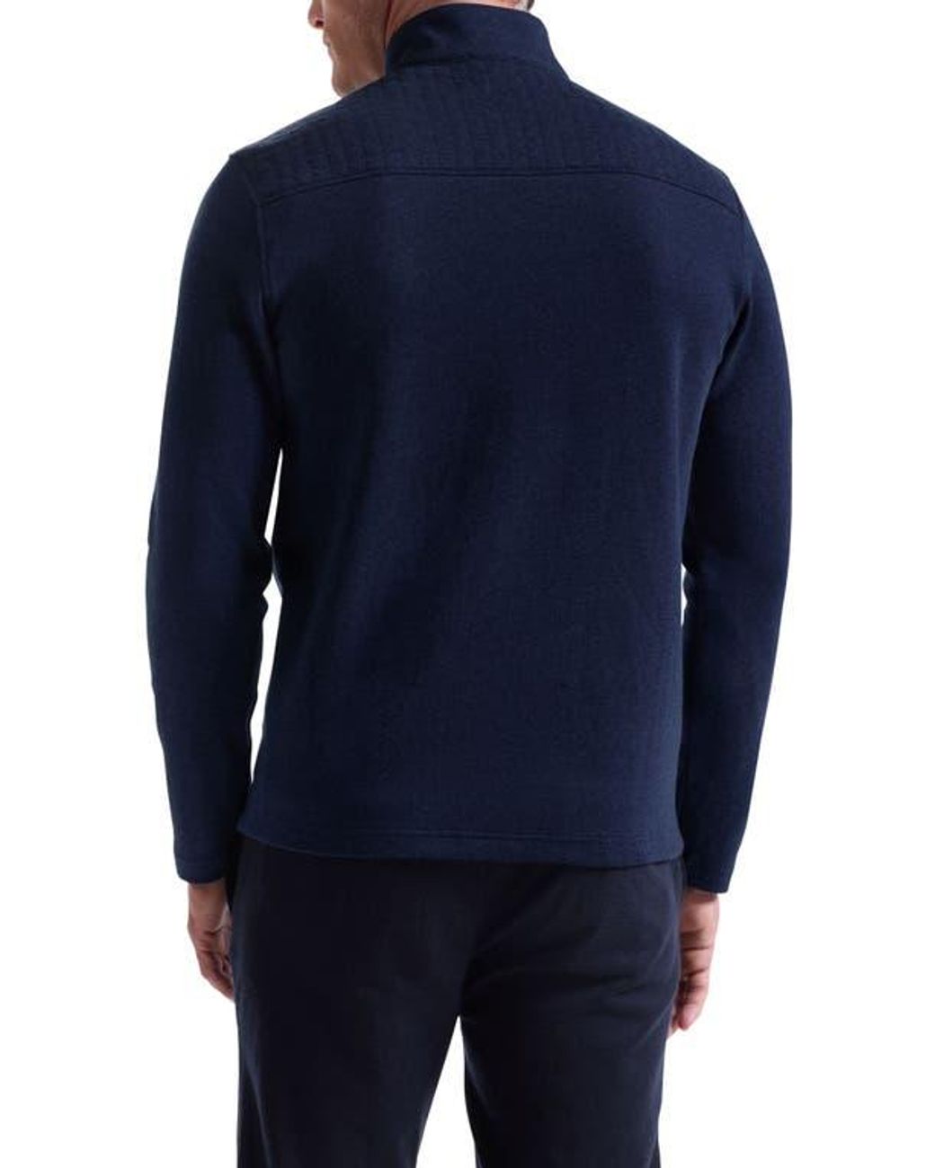 Bugatchi Blue Waffle Quarter Zip Cotton Blend Pullover for men