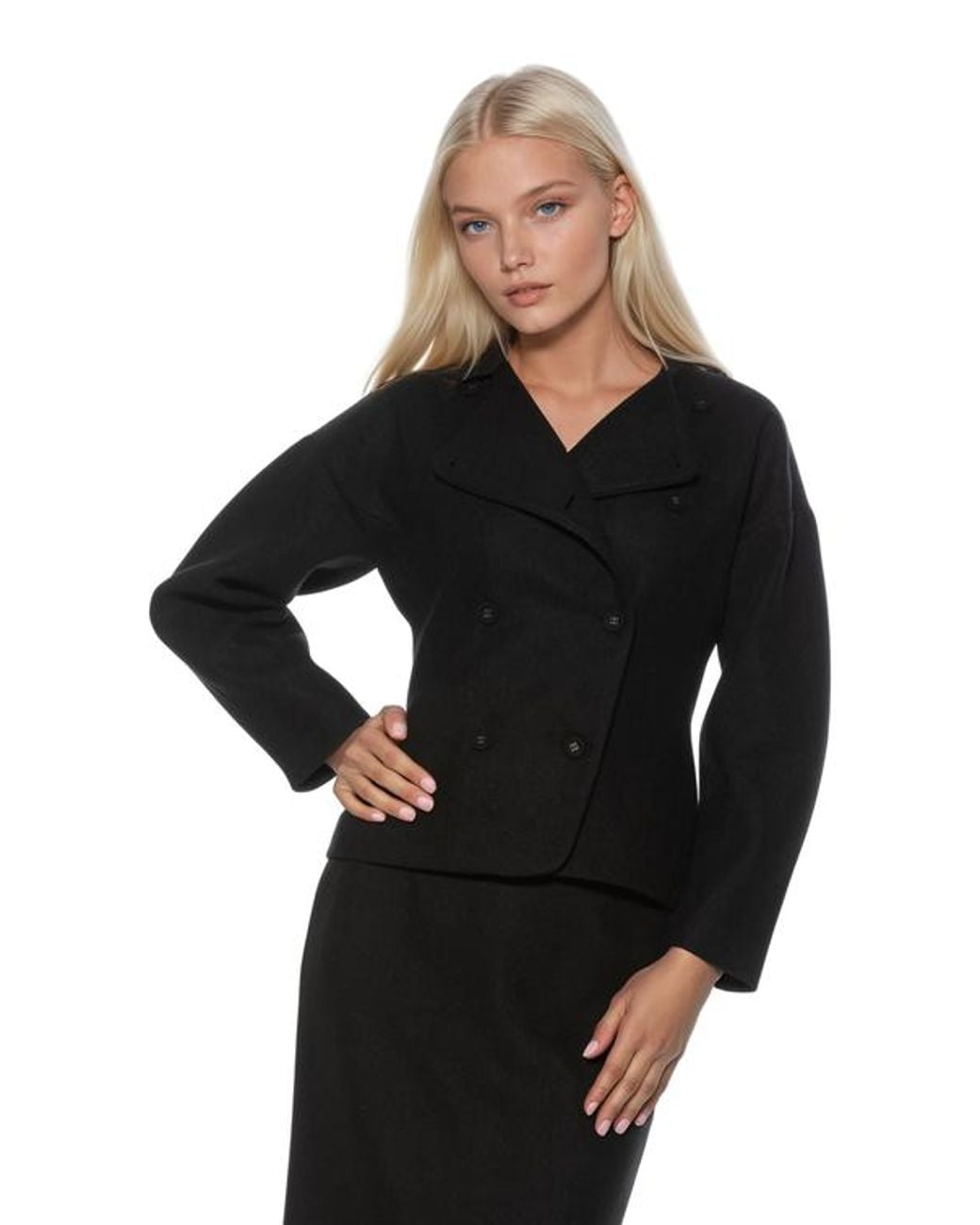 Alexia Admor Black Soren Crewneck Rounded Sleeve Blazer
