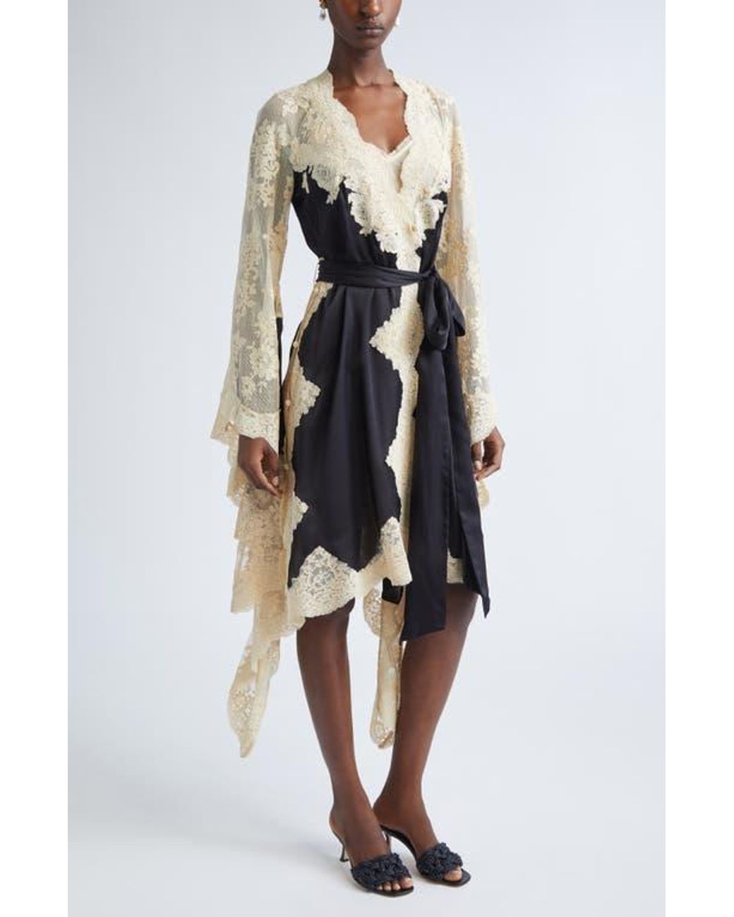 Zimmermann Hypnotic Long Sleeve Satin & Lace Wrap Dress | Lyst