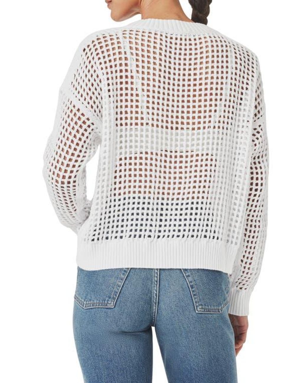 Splendid White Camellia Openwork V-Neck Cotton Blend Cardigan