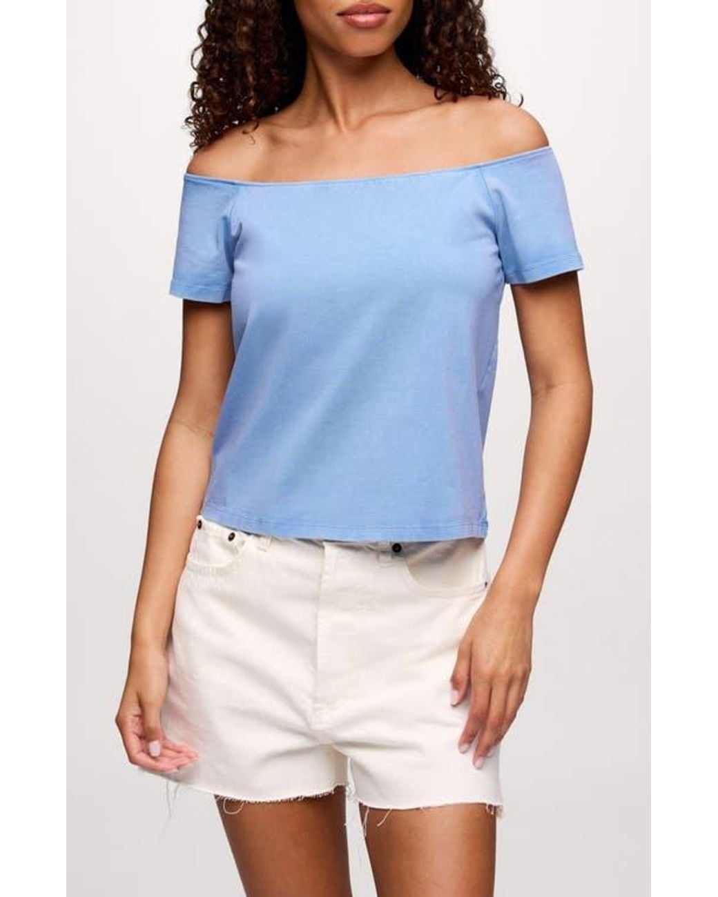 nuuds Blue Ease Off The Shoulder Top