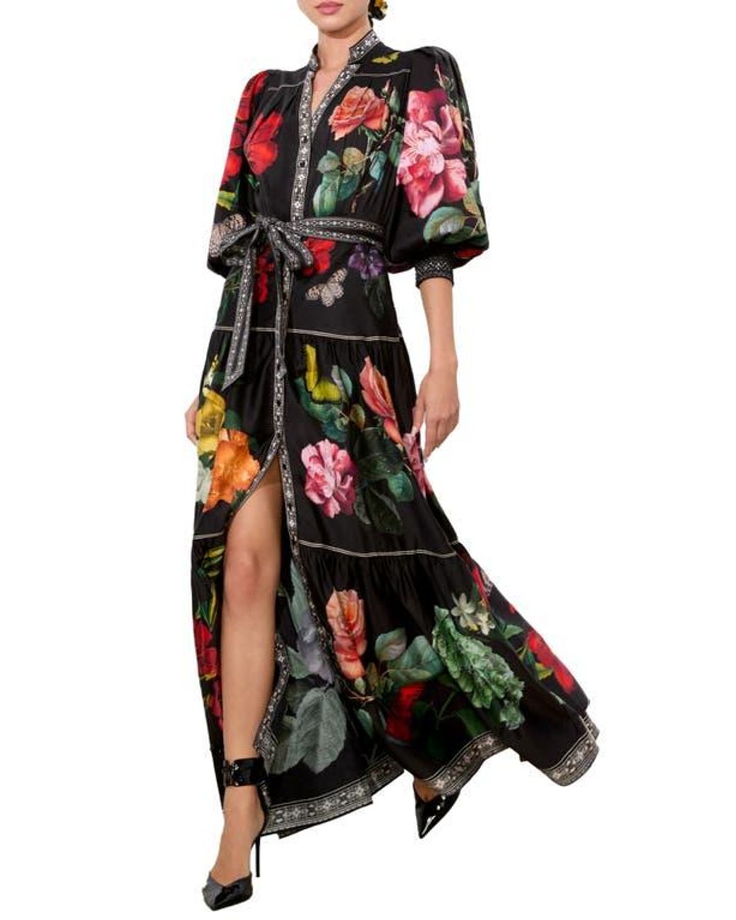 Alice + Olivia Cora Floral & Butterfly Print Voluminous Tiered Maxi Dress |  Lyst