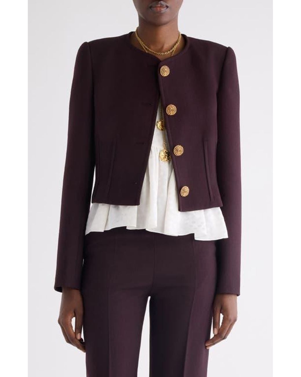 Chloé Blue Collarless Wool Crêpe Crop Jacket