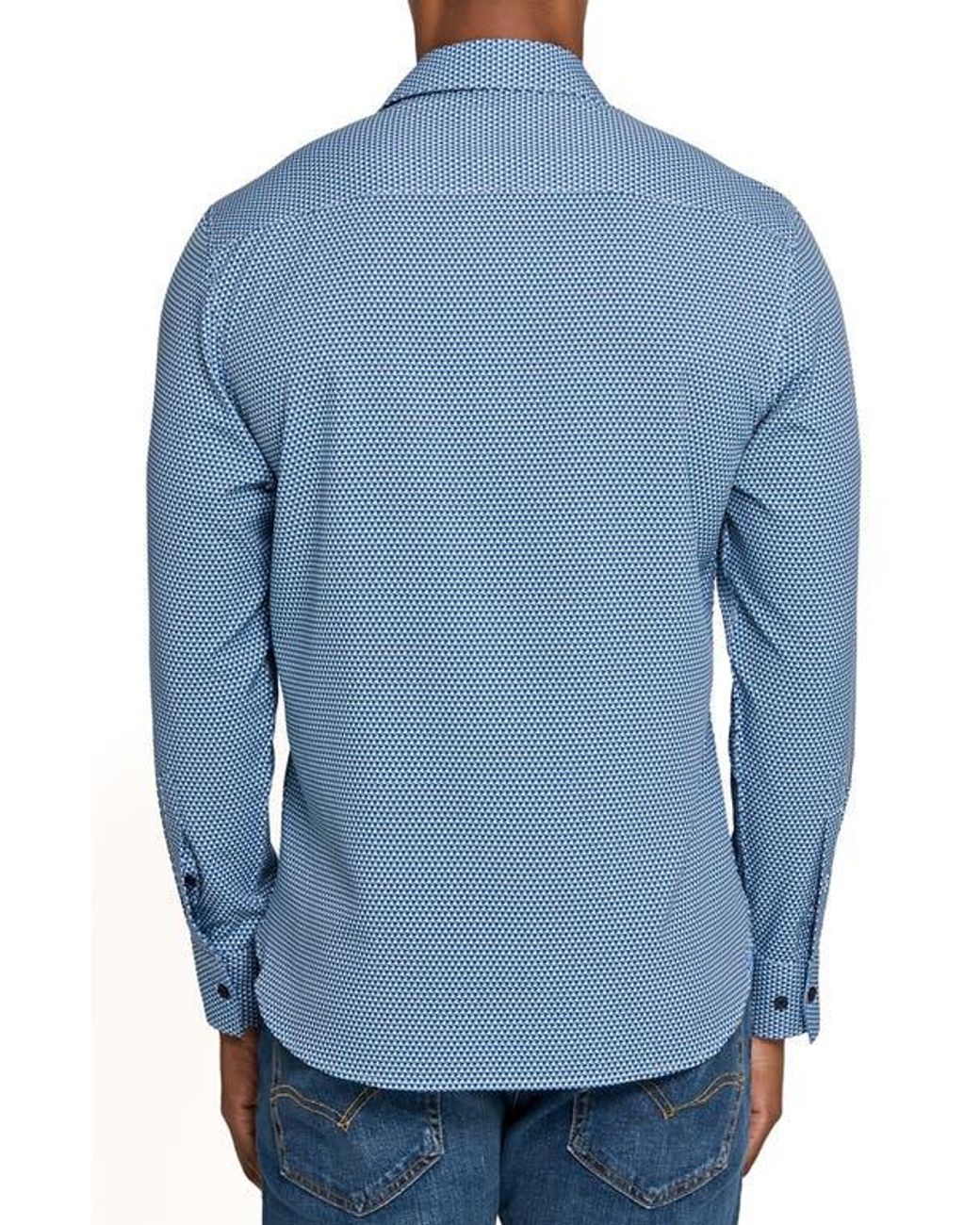 Con.struct Blue Hexagon Geo Woven Long Sleeve Basic for men