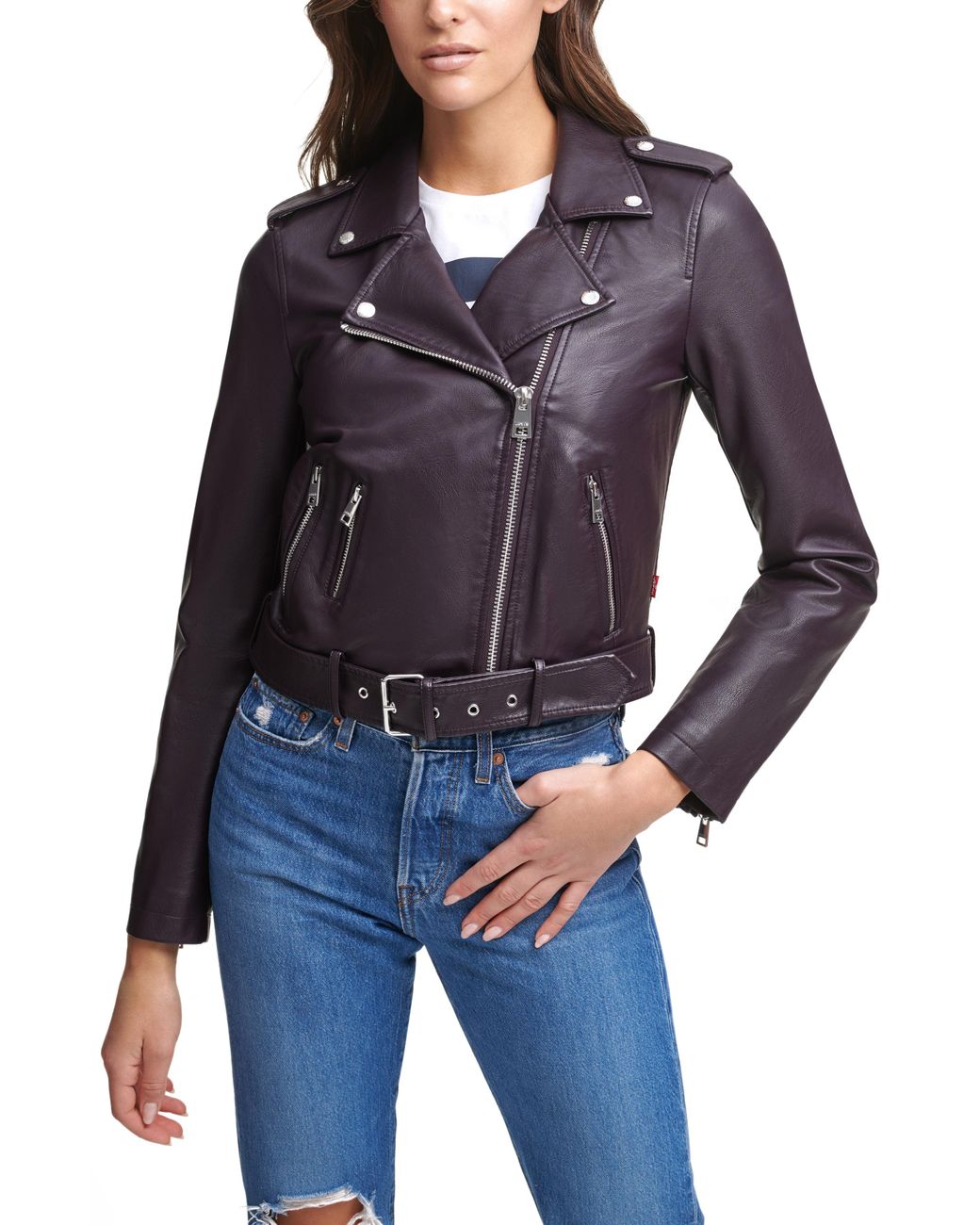 Levi's Faux Leather Fashion Belted Moto Jacket in Deep Purple (Purple