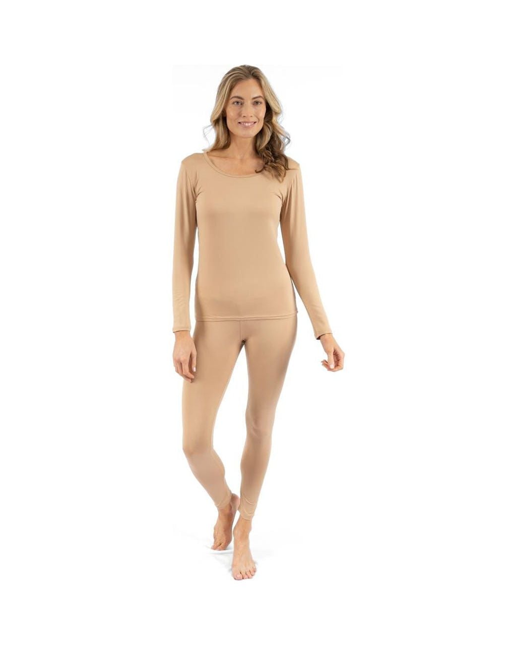 Leveret Natural Two-Piece Thermal Long Sleeve Solid Pajamas