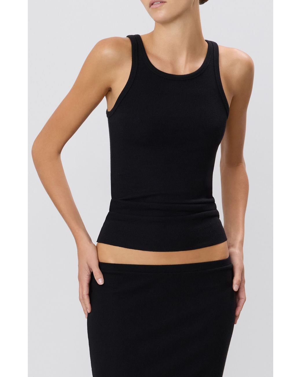 ÉTERNE Black High Neck Fitted Tank