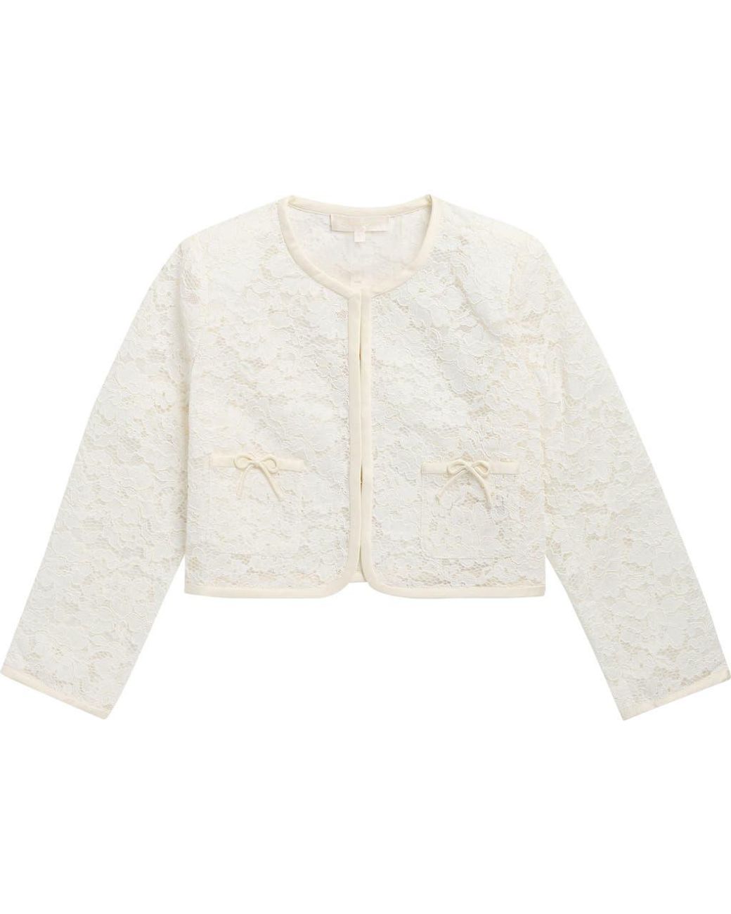 LoveShackFancy White Kids' Mini Junetta Lace Crop Jacket