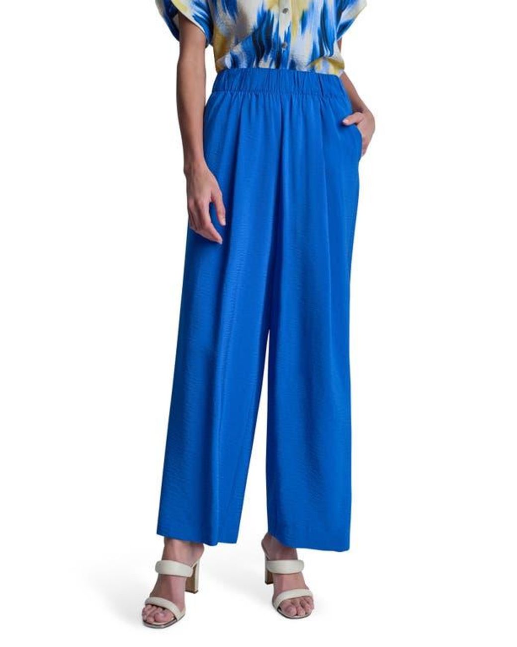 DKNY Blue Rumpled Voile Pull-On Pants