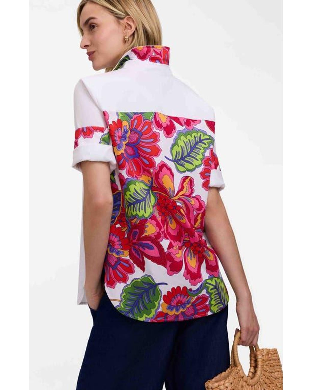 Foxcroft Purple Meghan Para Blooms Mix Print Stretch Cotton Blend Button-Up Shirt