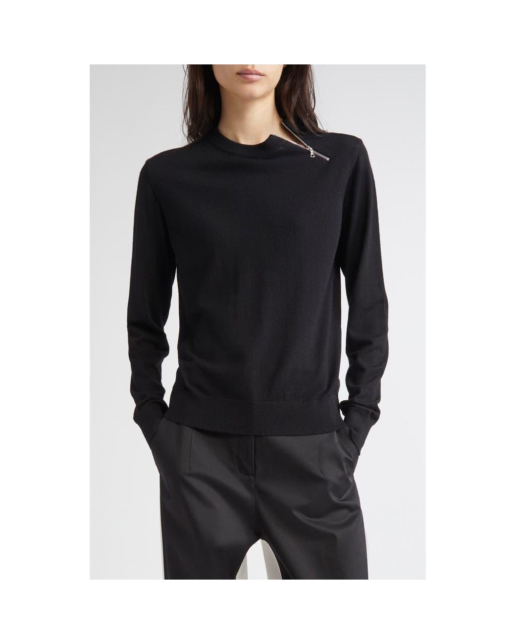 Partow Black Bea Zip Virgin Wool Sweater