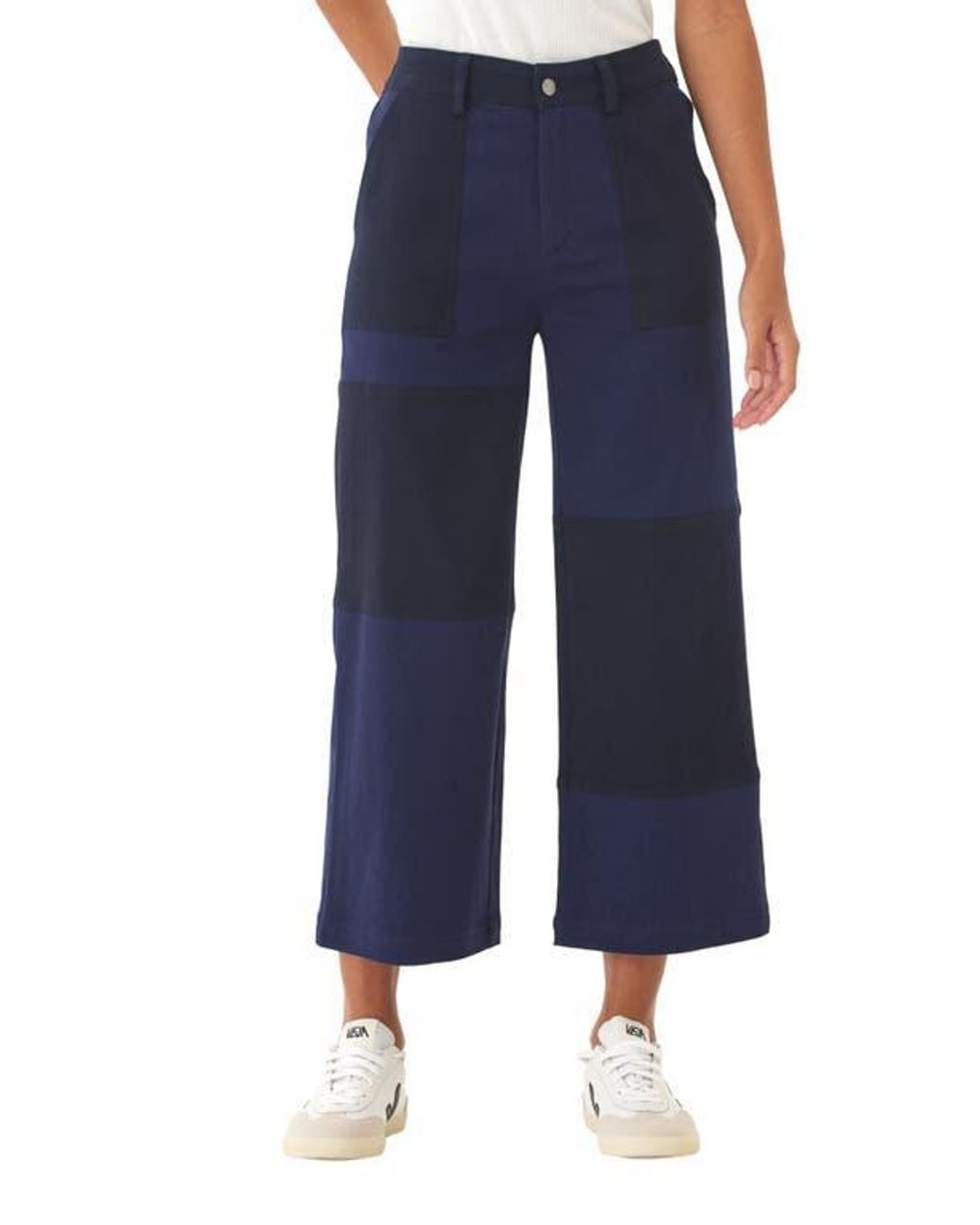 Threads For Thought Blue Pamela Patchwork Wide Leg Crop Pants