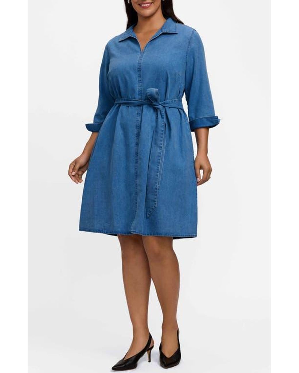 Foxcroft Agnes Tie Waist Denim Dress in Blue | Lyst