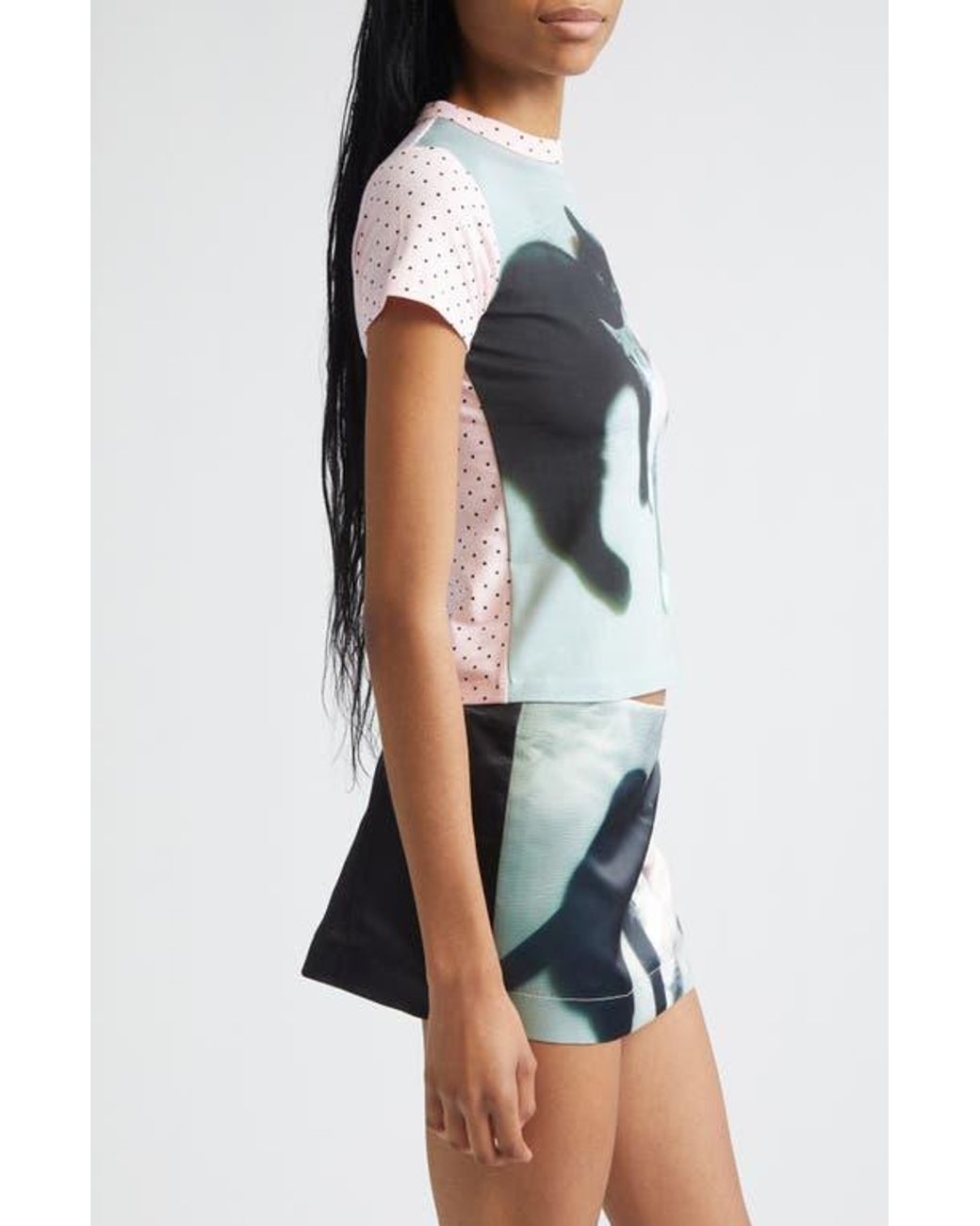 Ashley Williams Kitten Trio Polka Dot Baby Tee in Gray | Lyst