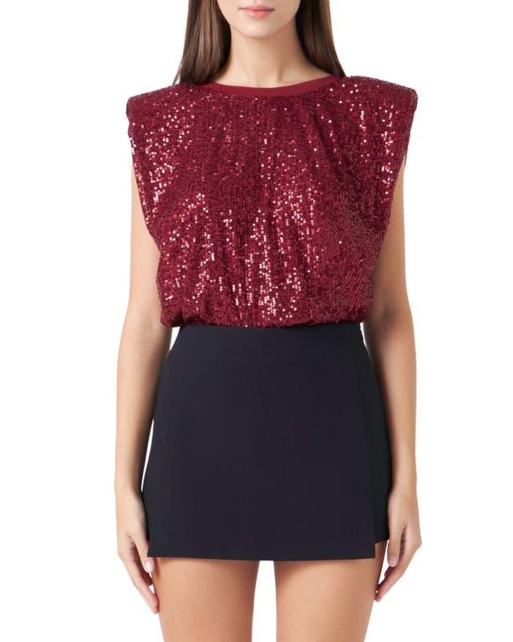 Endless Rose Red Sequin Shoulder Pad Top