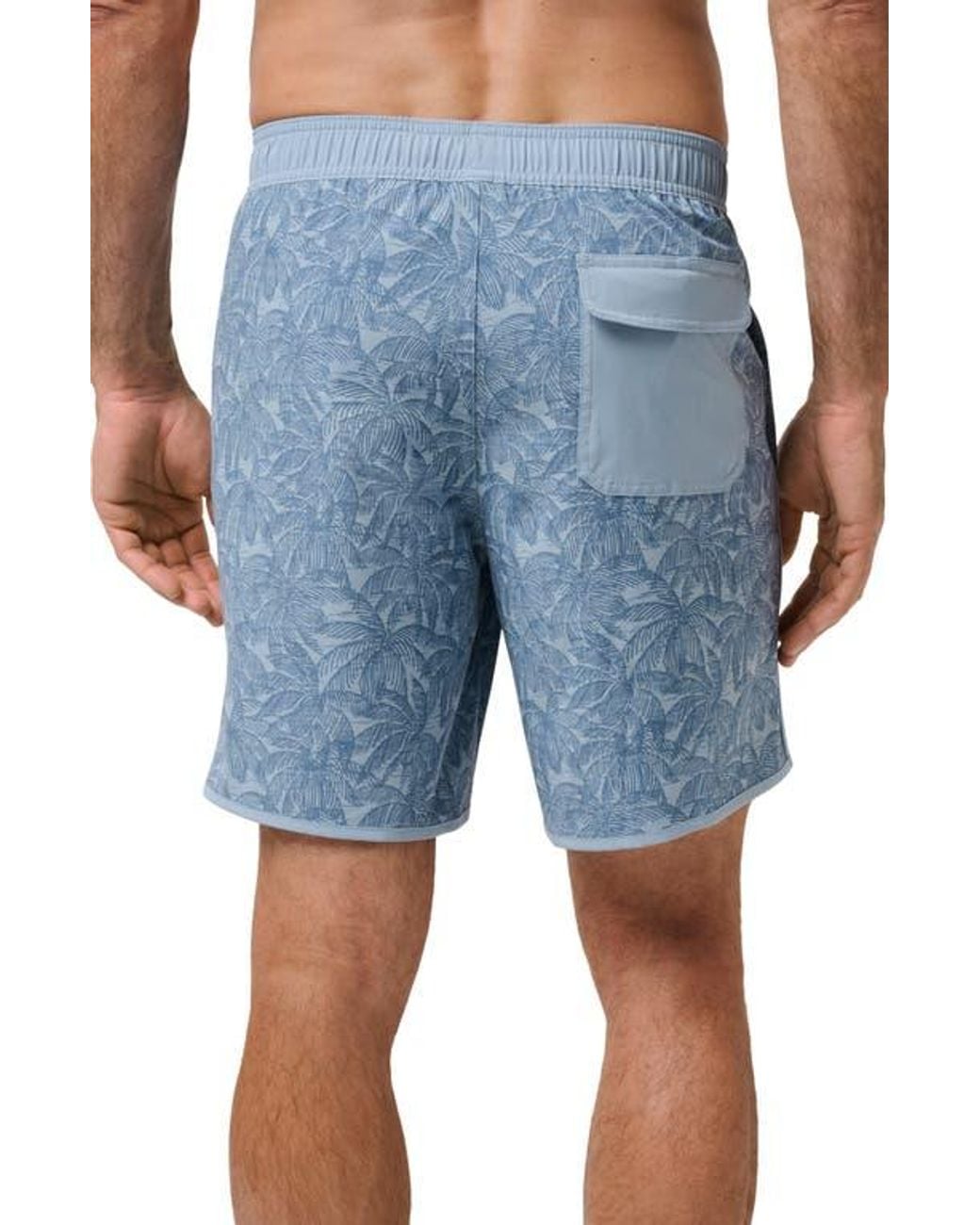 Travis Mathew Blue Tidal Whisper Palm Tree Print Swim Trunks for men