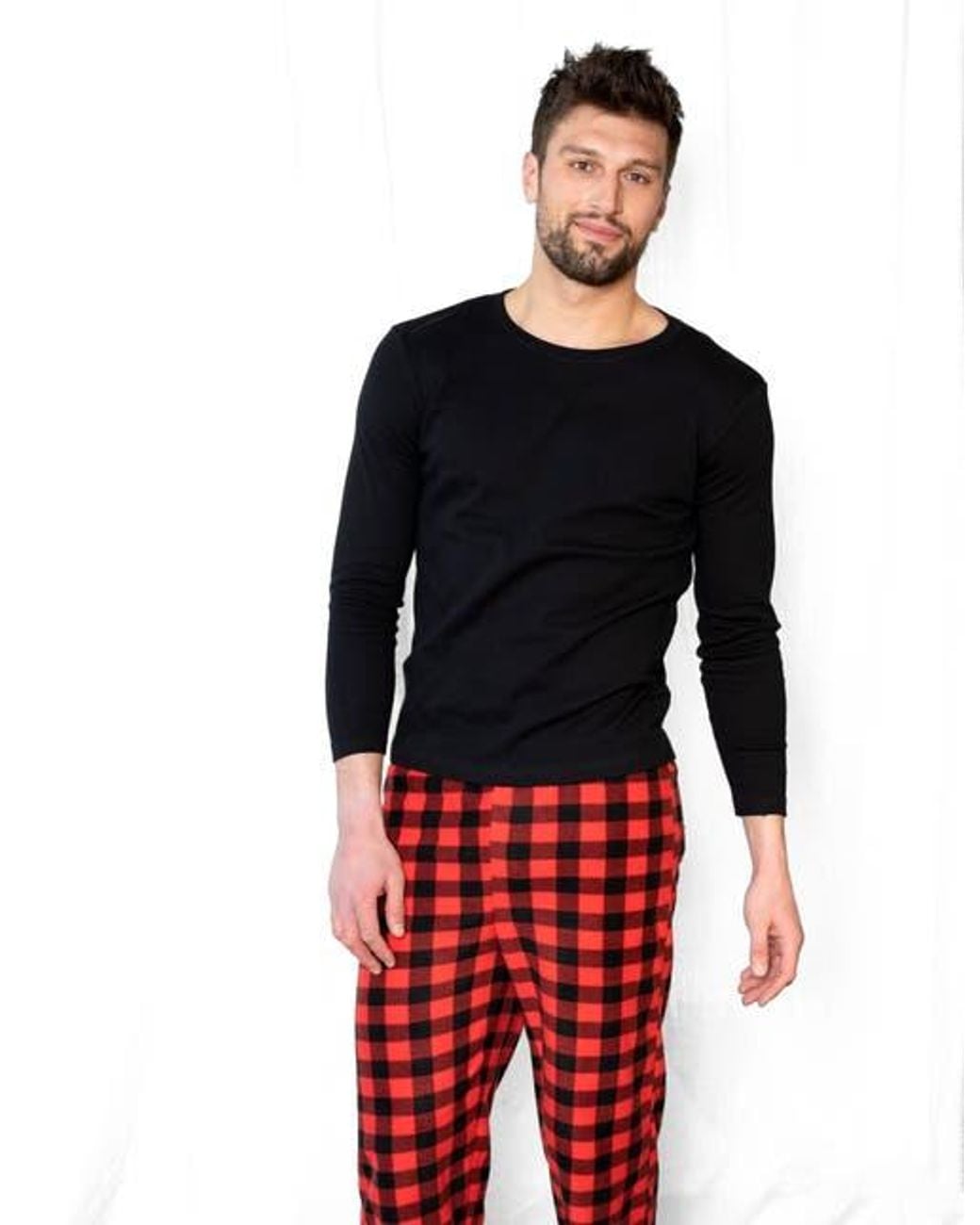 Leveret Red Cotton Top & Fleece Pants Printed Matching Family Holiday Pajama Set for men