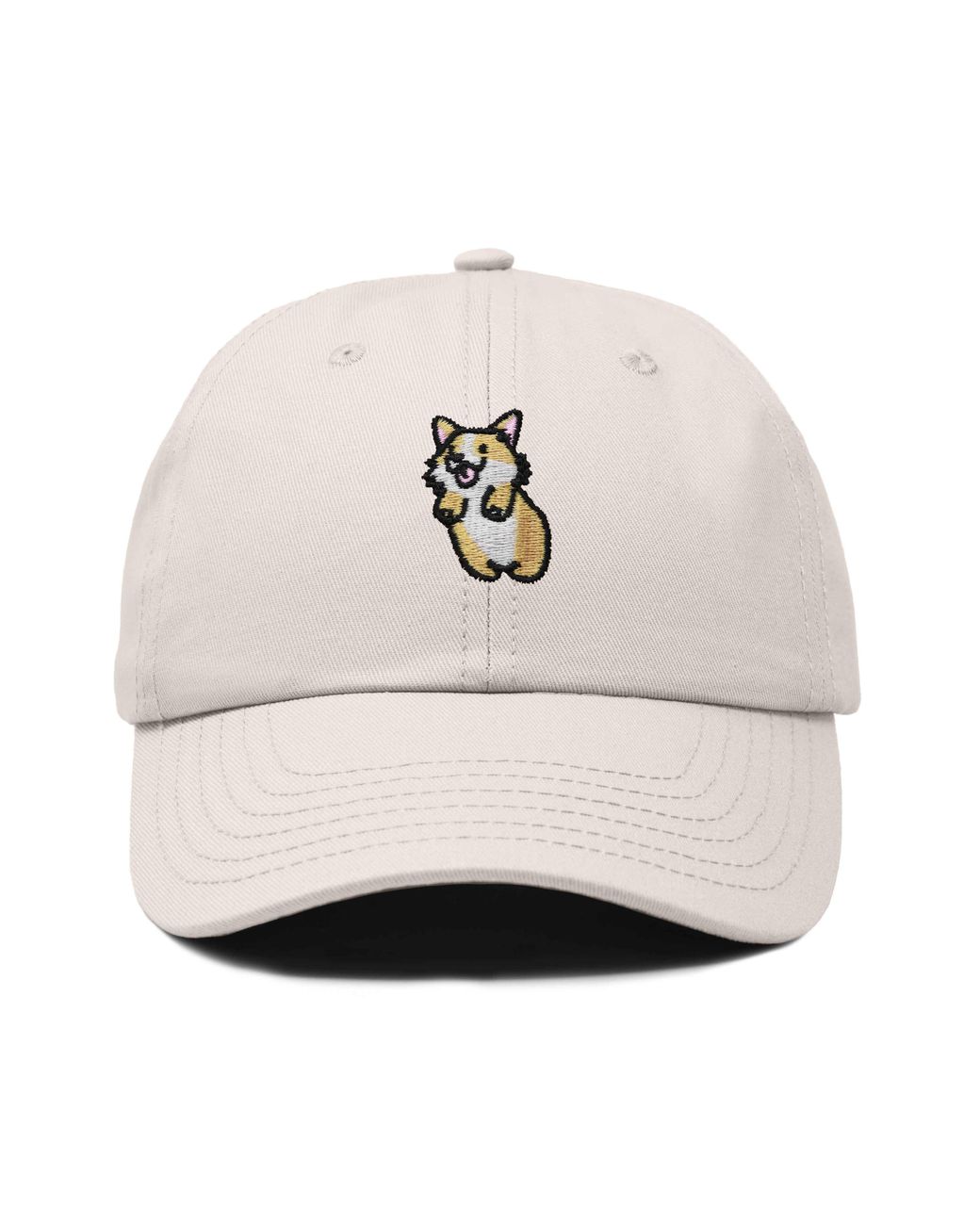 Alix Natural Leaping Corgi Embroidered Cap