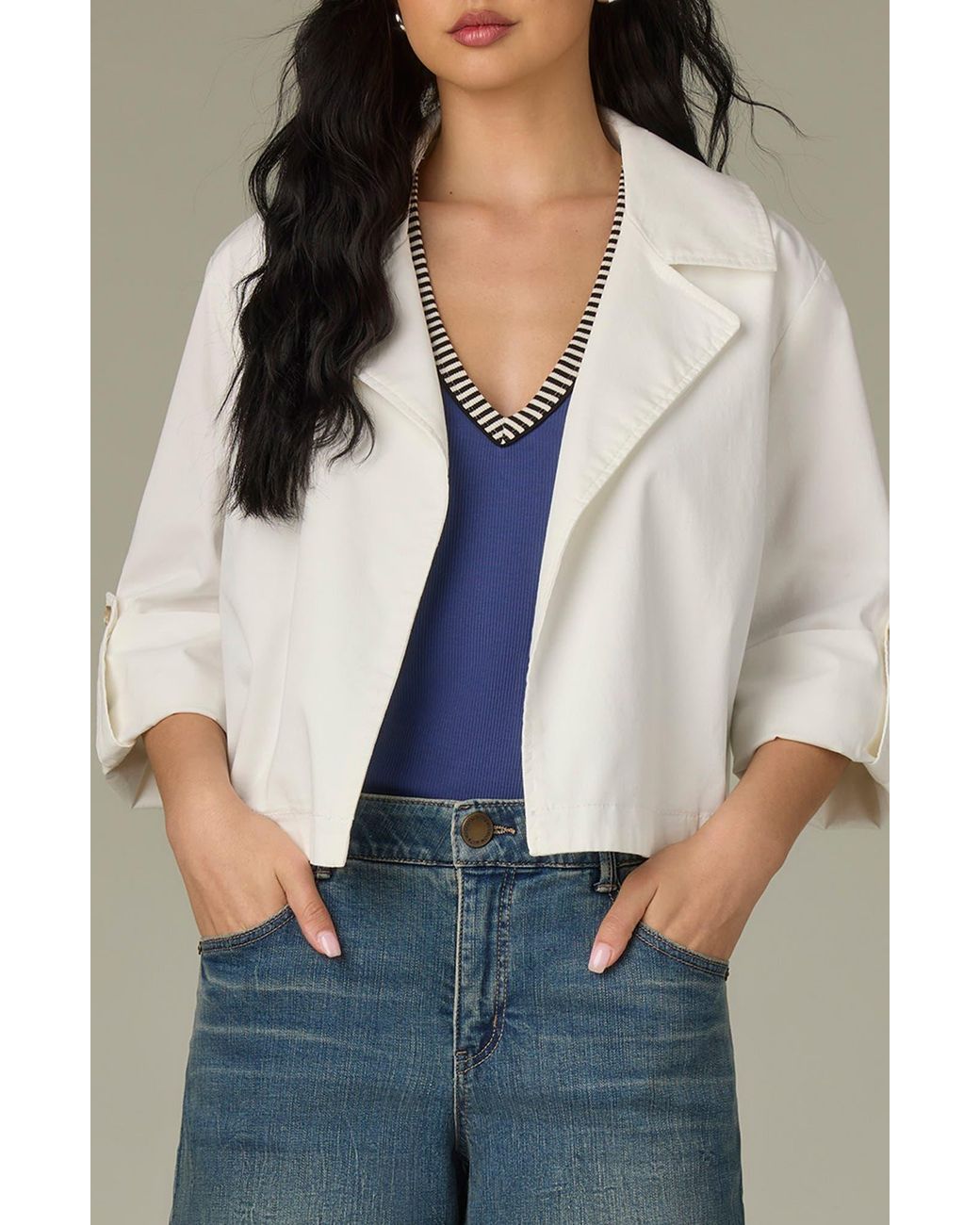 Wit & Wisdom White Roll Tab Open Front Soft Blazer