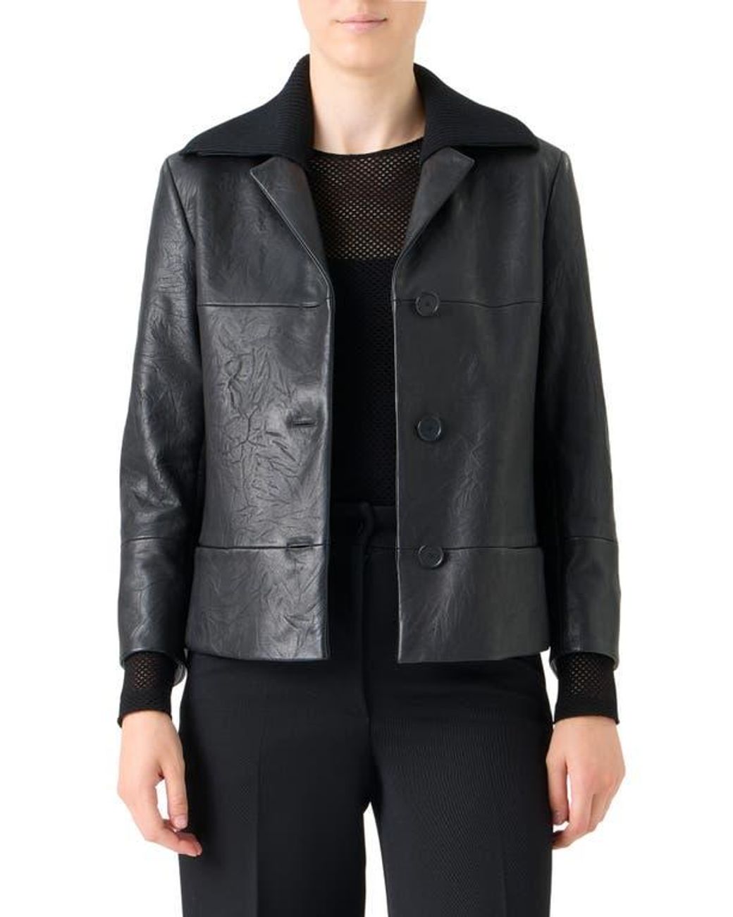Akris Punto Black Embossed Leather Jacket