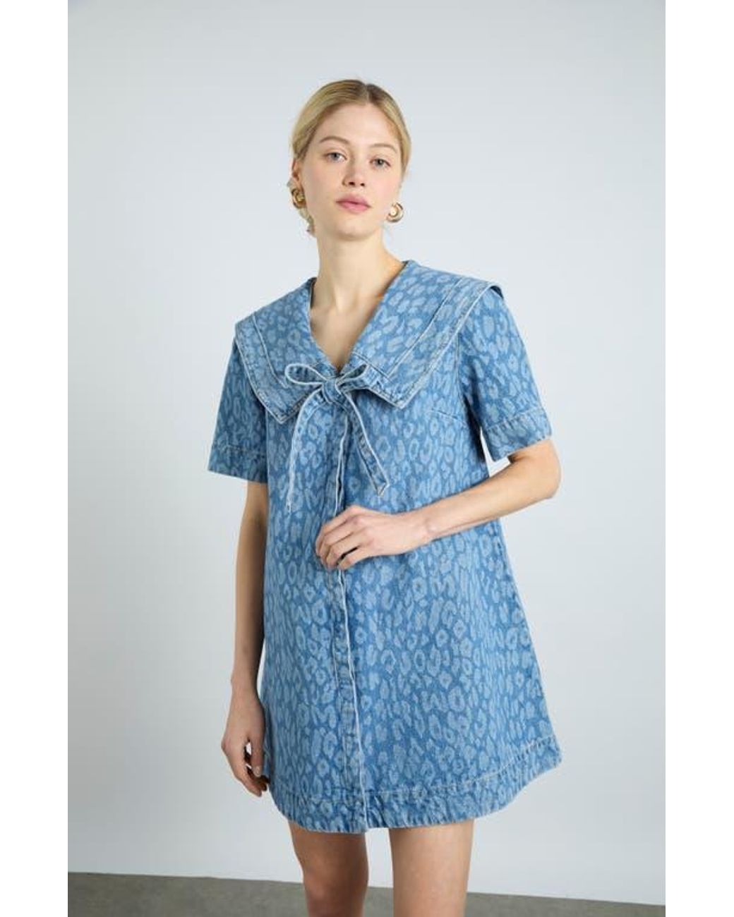 Damson Madder Goldie Leopard Laster Denim A-Line Dress in Blue | Lyst