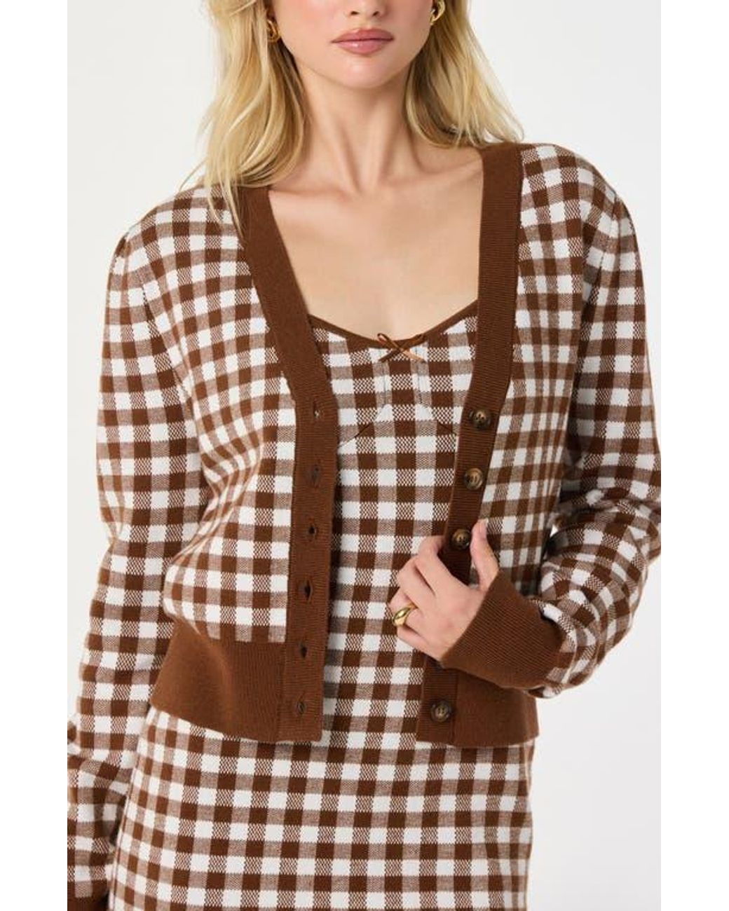 Astr Multicolor Gingham Cardigan