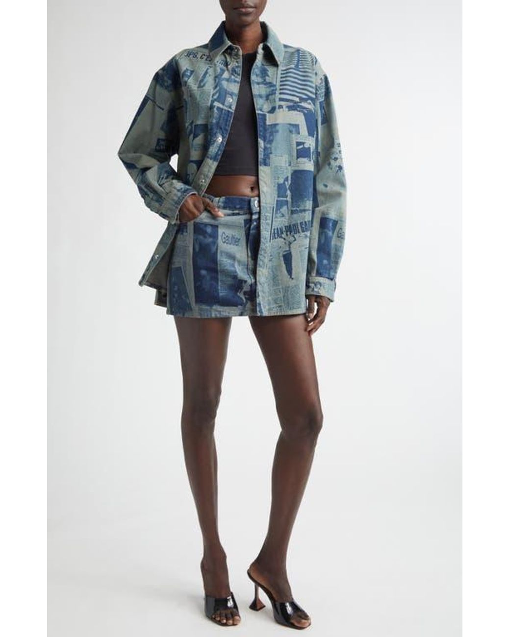 Jean Paul Gaultier Blue Newspaper Print Denim Button-Up Shirt