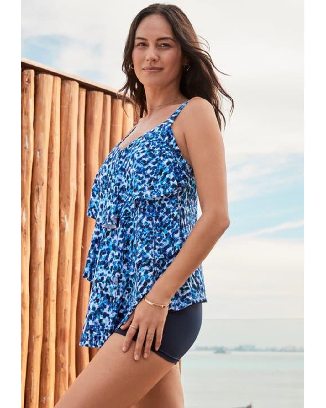 Tankini With Ruffles Swim 365 Longer-Length V-Neck Tiered-Ruffle Tummy Control Tankini Top ...