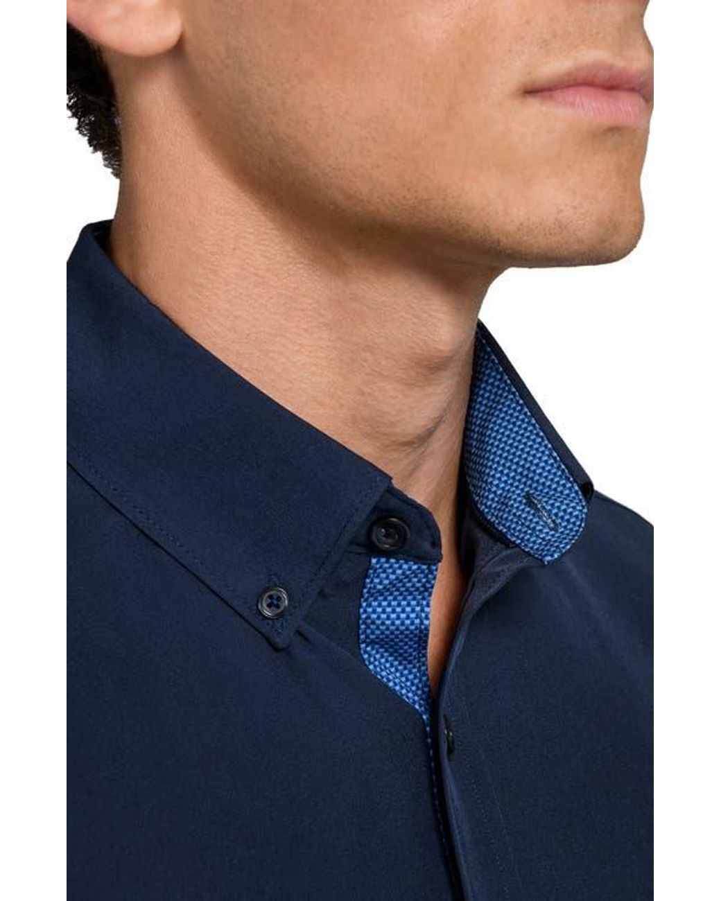 Con.struct Blue Solid Woven Short Sleeve Basic for men