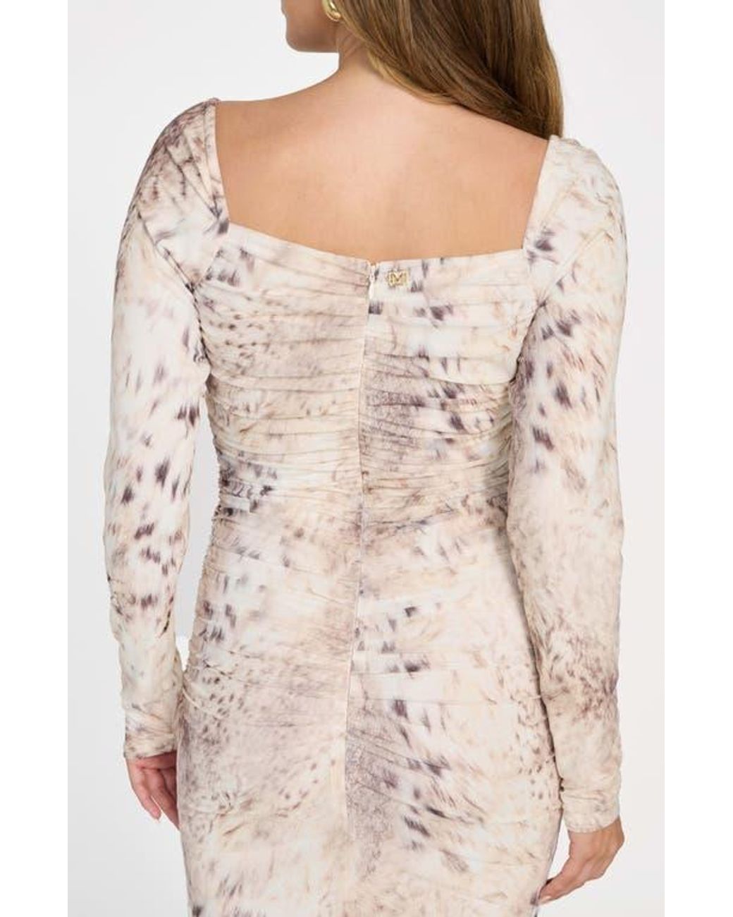 Marciano Holly Drape Long Sleeve Body-Con Dress in Natural | Lyst