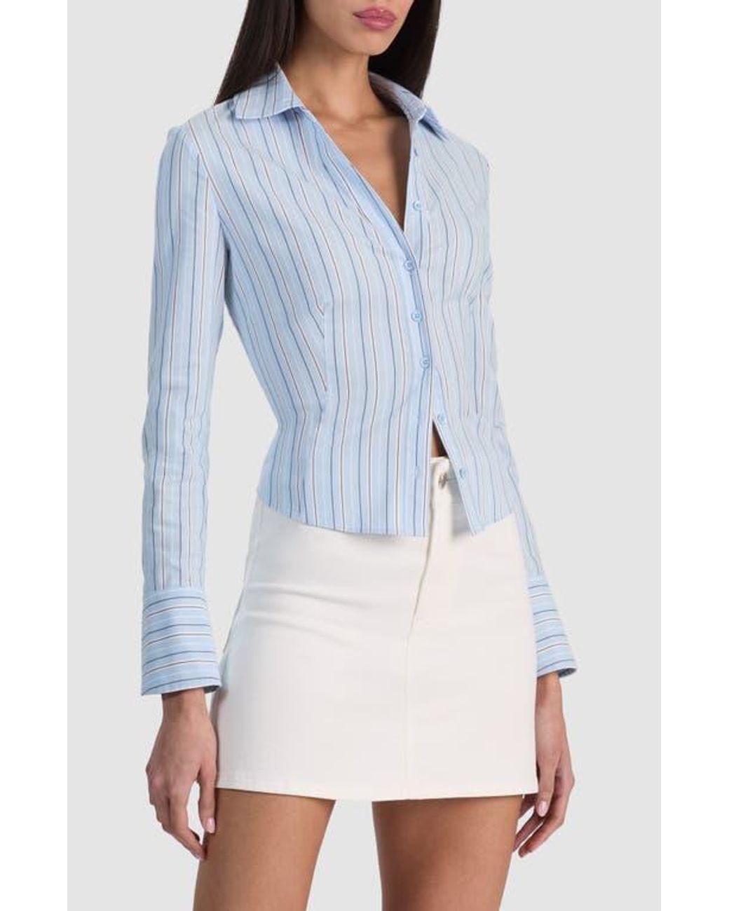 Alice + Olivia Blue Freya Stripe Button-Up Top