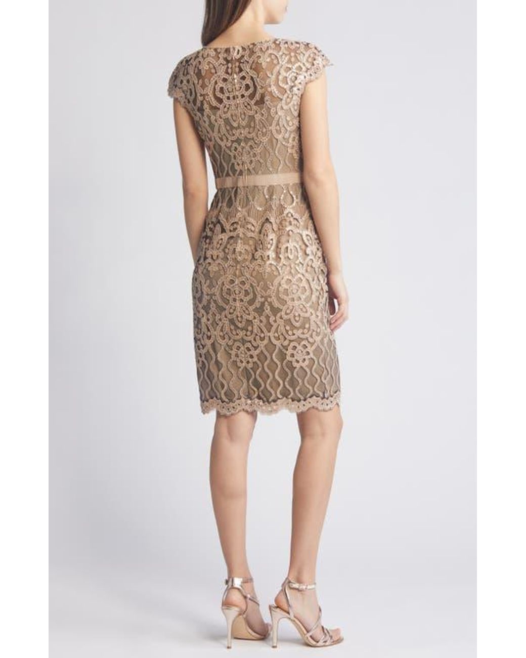Tadashi Shoji Sequin Lace Body-Con Cocktail Dress in Natural