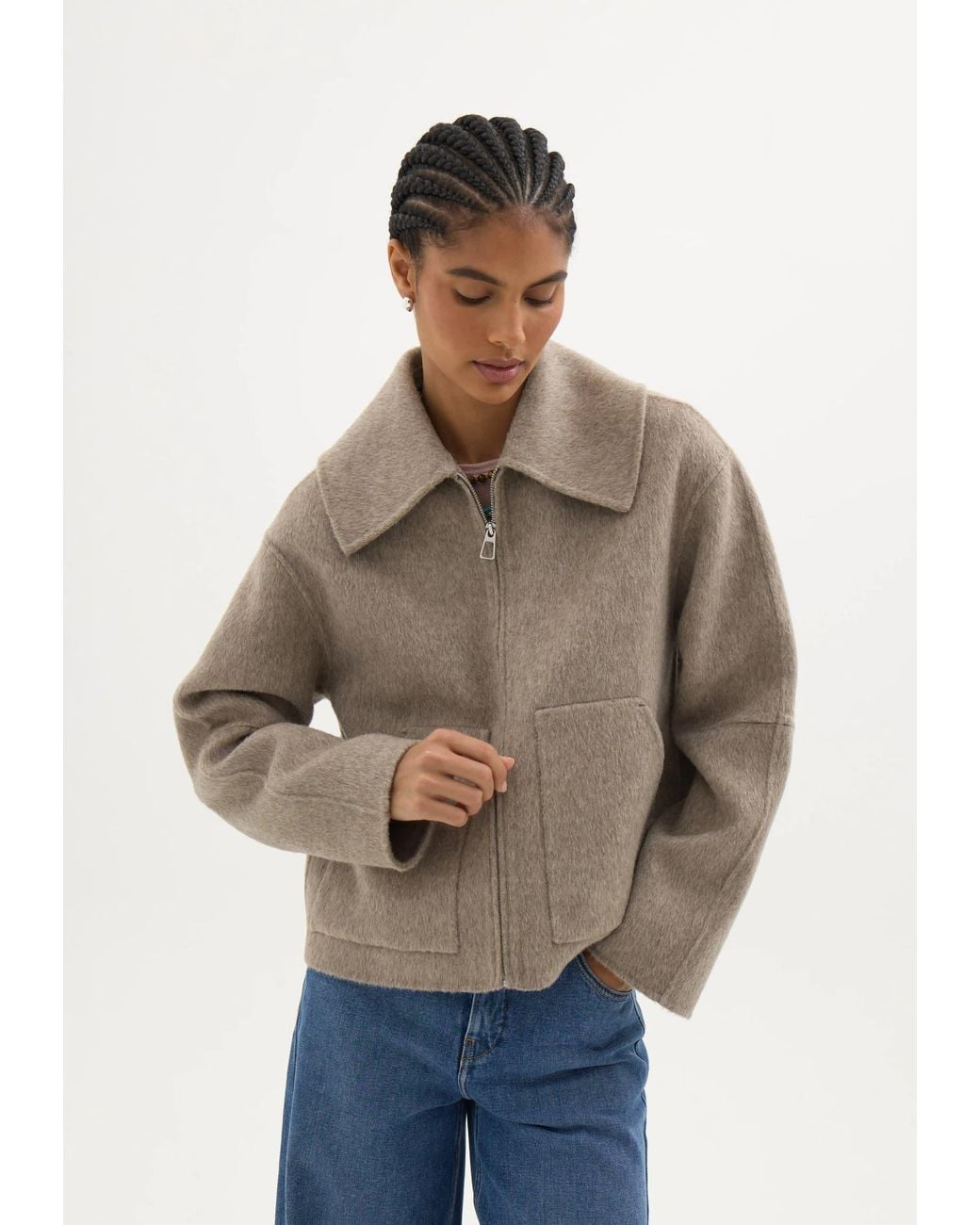 Hush Brown Nerise Double Faced Zip Jacket