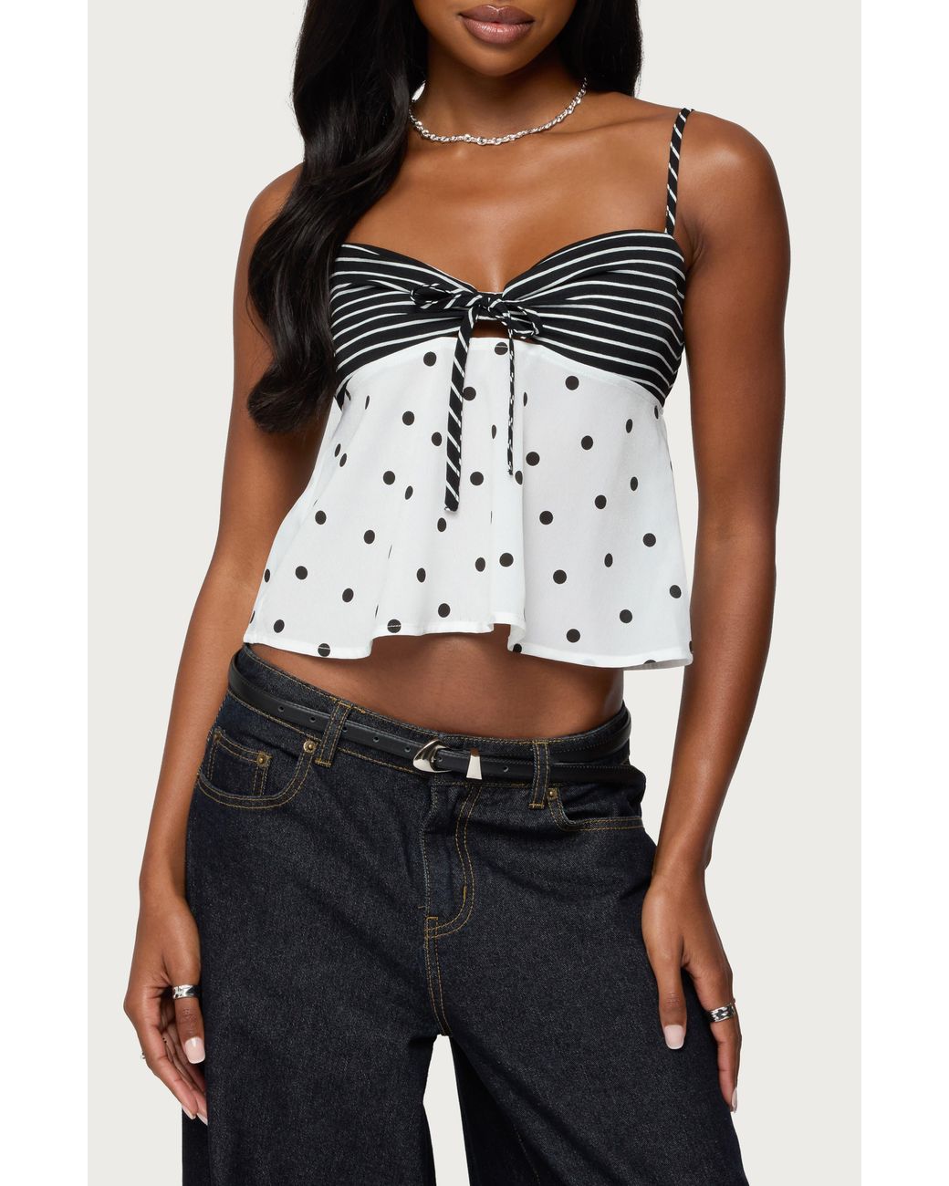 Edikted Black Tilly Mixed Print Top