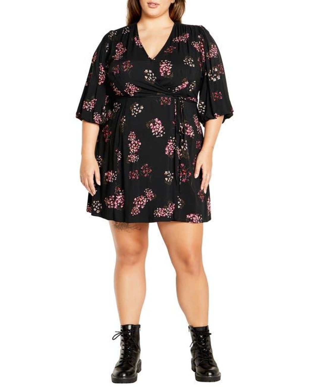 City Chic Camila Faux Wrap Dress in Black | Lyst