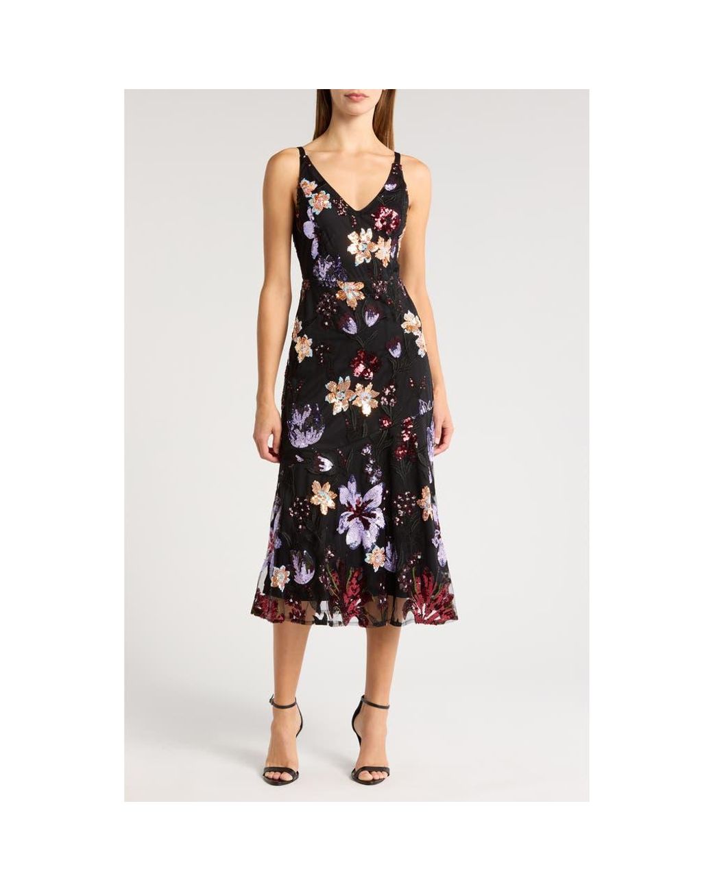 floral sequin embroidery midi dress sam edelman Sam Edelman Ali Floral Sequin Midi Dress in Black