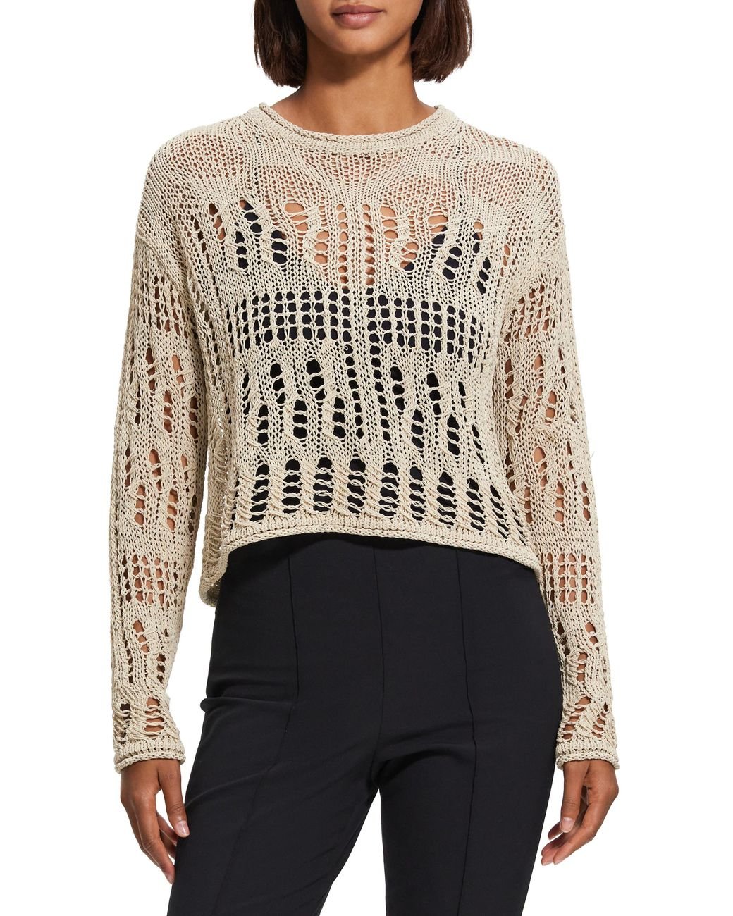 Theory Crop Open Stitch Organic Cotton Blend Sweater in Blue Lyst