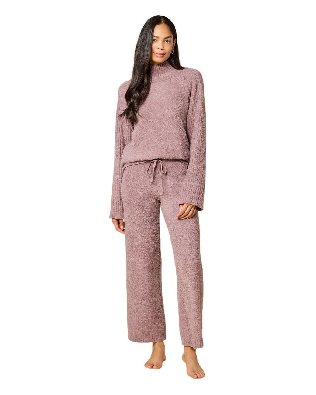 Softies Pink Solid Marshmallow Rib Mock Neck With Long Pant