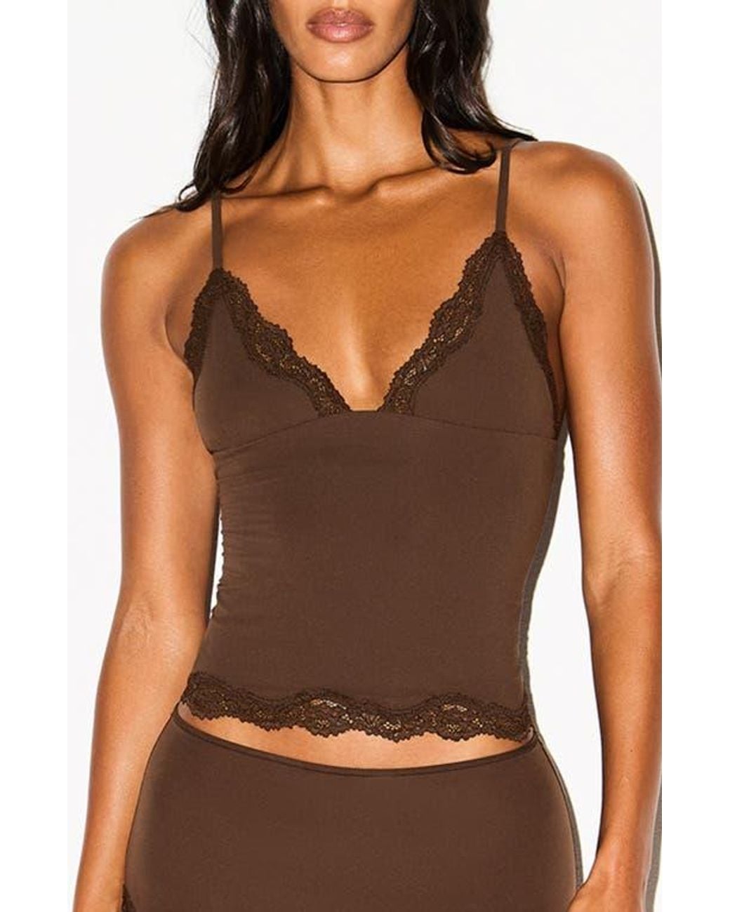 Skims Fits Everybody Lace Triangle Camisole in Brown | Lyst