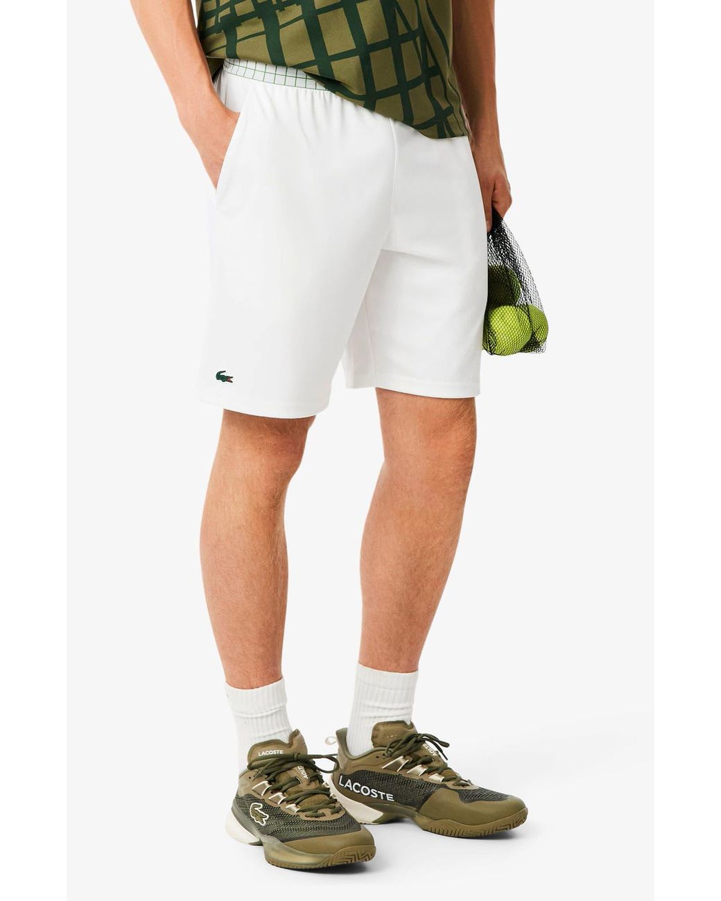 Lacoste White Drawstring Jersey Shorts for men