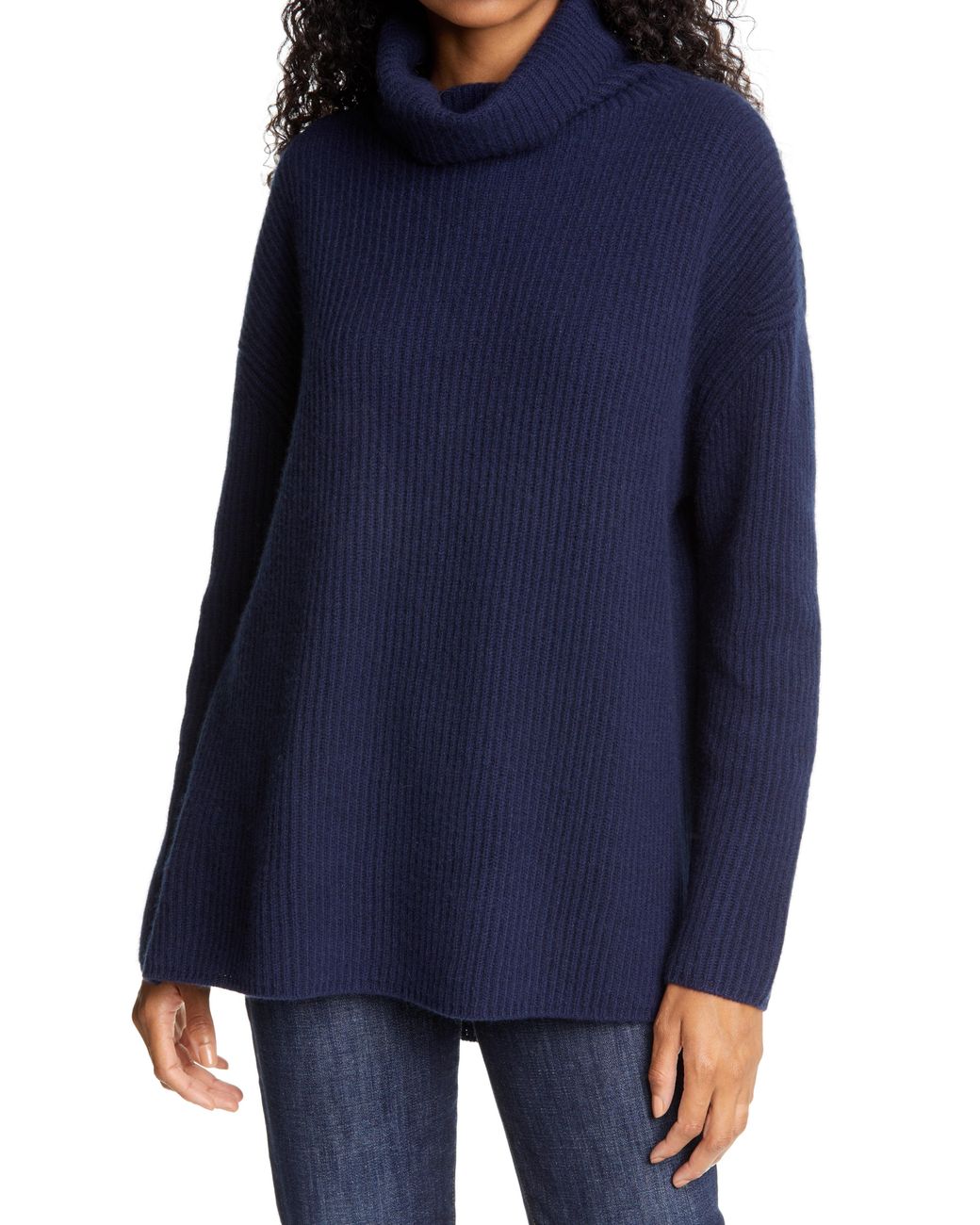 Nordstrom Funnel Neck Cashmere Tunic Sweater in Navy Night (Blue) Lyst