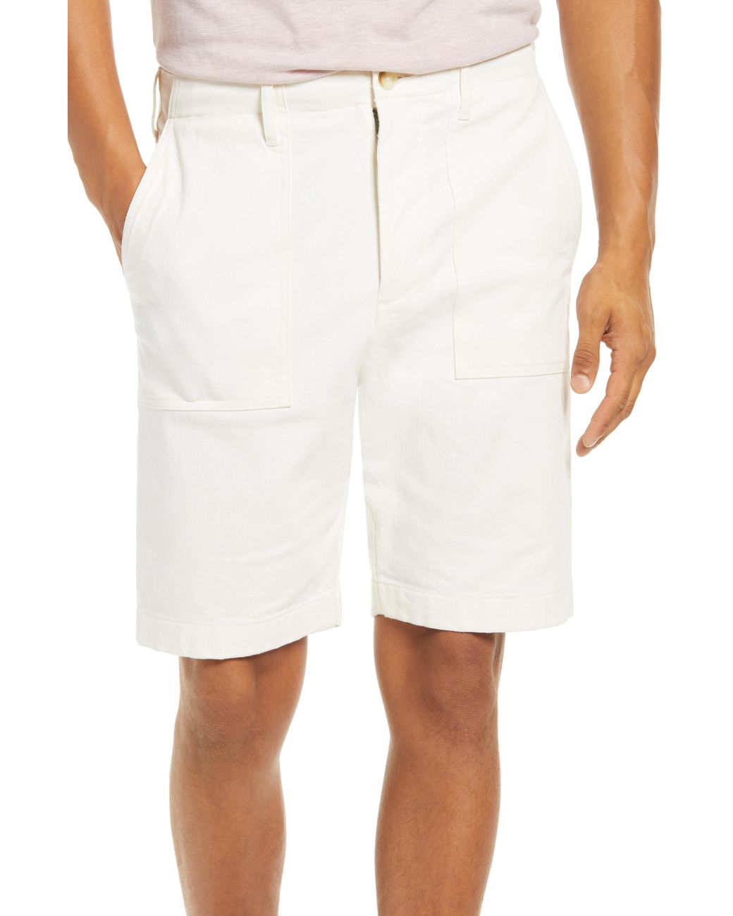 Vince Cotton Slim Fit Utility Shorts in White for Men - Lyst