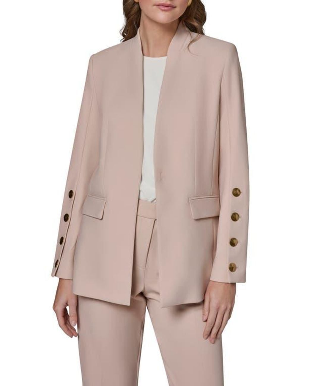 Donna Karan Pink Button Sleeve Blazer