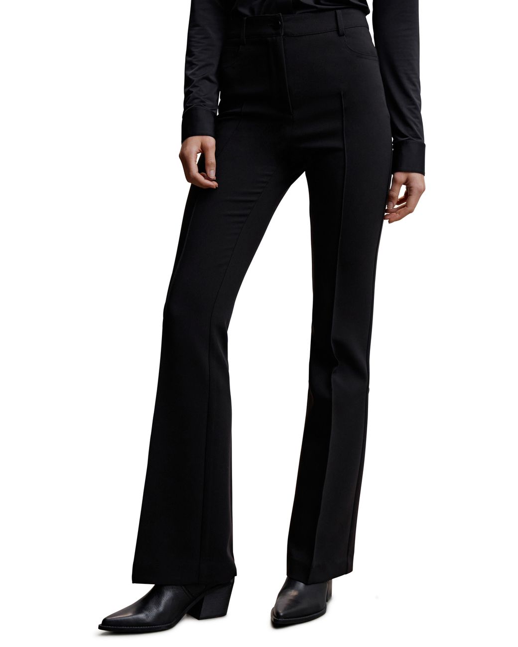 Mango Pleated Flare Trousers in Black | Lyst