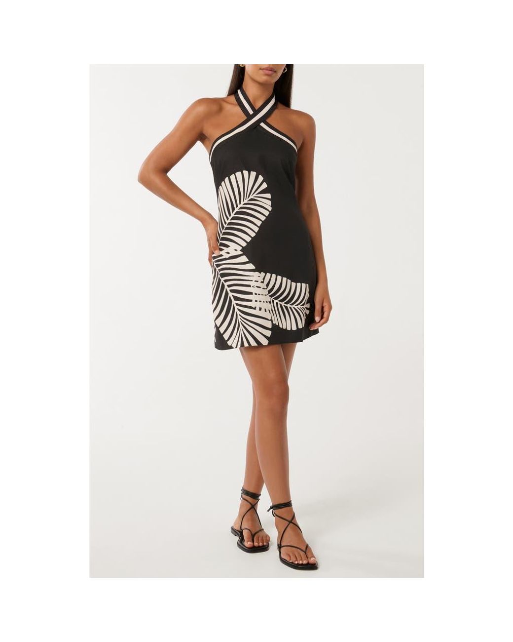 EVER NEW Adore Halter Linen Blend Minidress in Black | Lyst