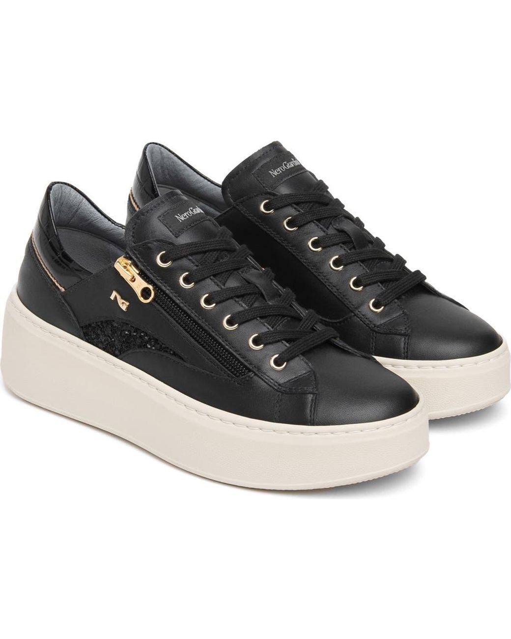 Nero Giardini Black Platform Side Zip Sneaker