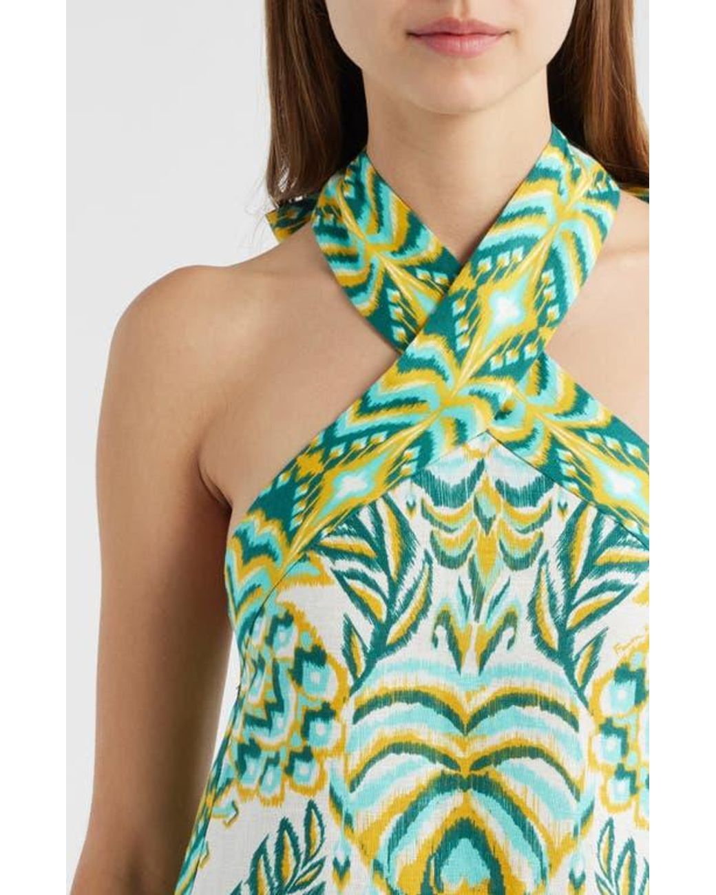farm rio tropical tapestry halter neck linen maxi dress reviews FARM Rio | Dresses | Farm Rio Tropical Tapestry Halter Linen Maxi Dress Xs Green Nwt